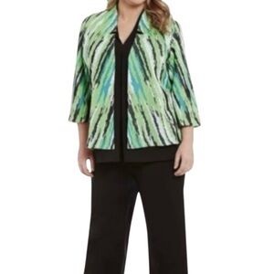 Ming Wang Knit Blazer Blue Green Black White Size XL